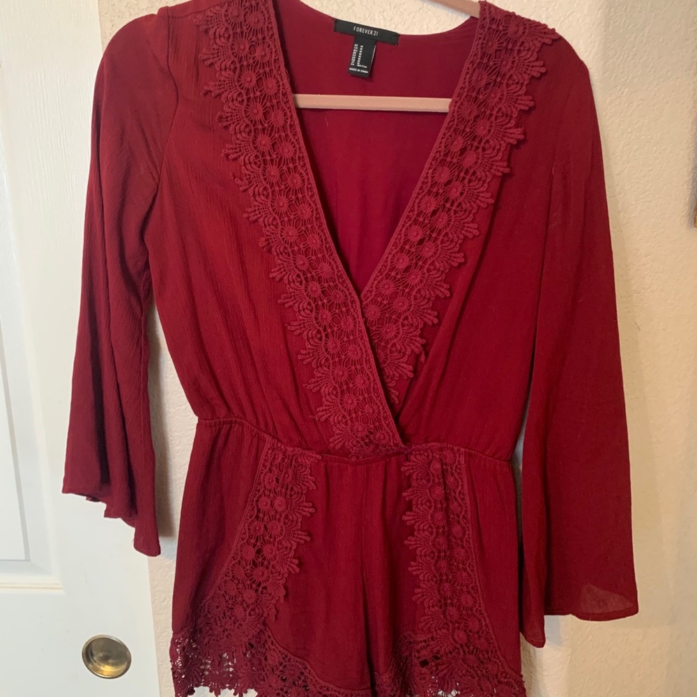 Maroon Romper with lace trim